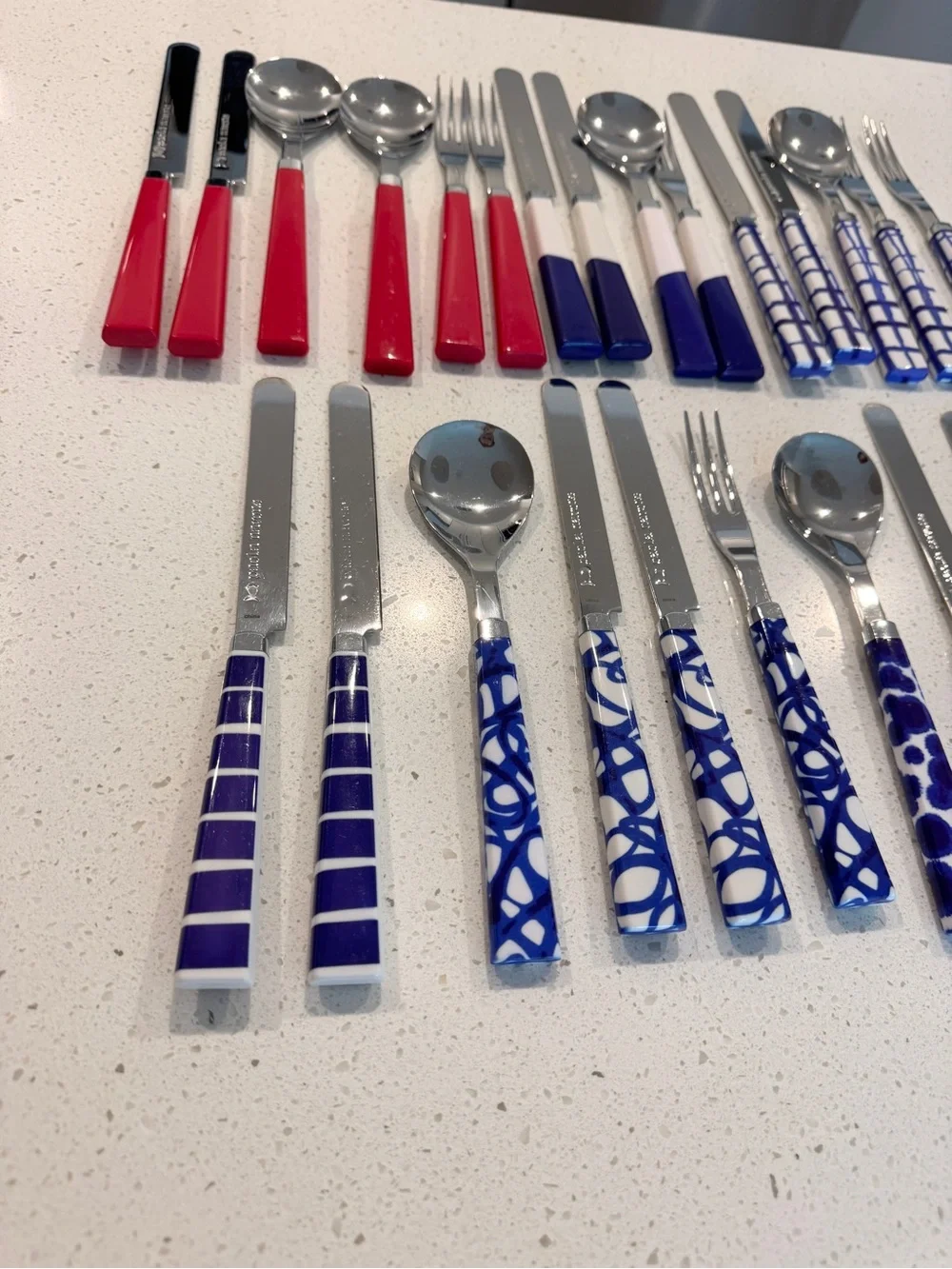 Crate & Barrel Como Paola Navone Flatware Red Blue Handles Stainless Steel 24 pc